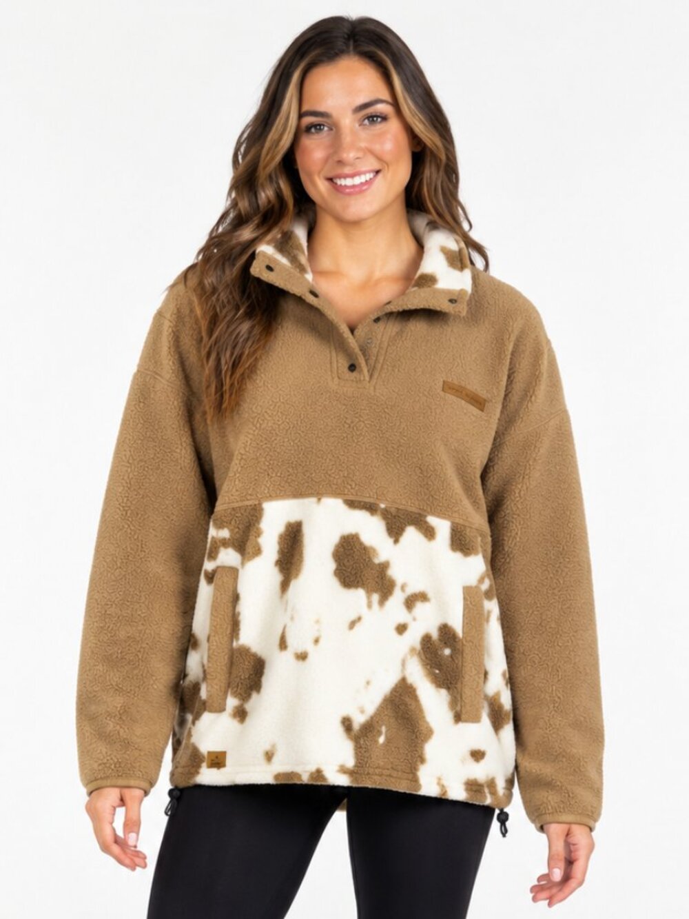Simply Southern Cow Print Sherpa Pullover L